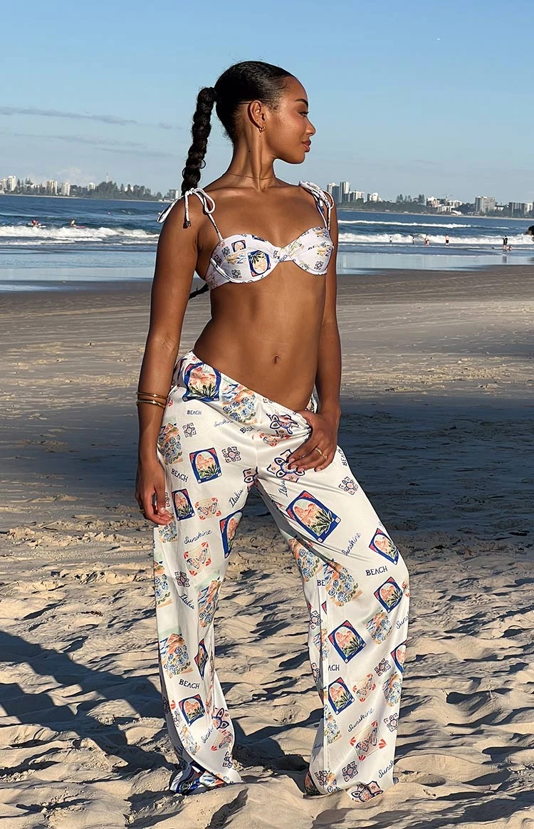 Bridget White Satin Italia Print Pants - Image 9