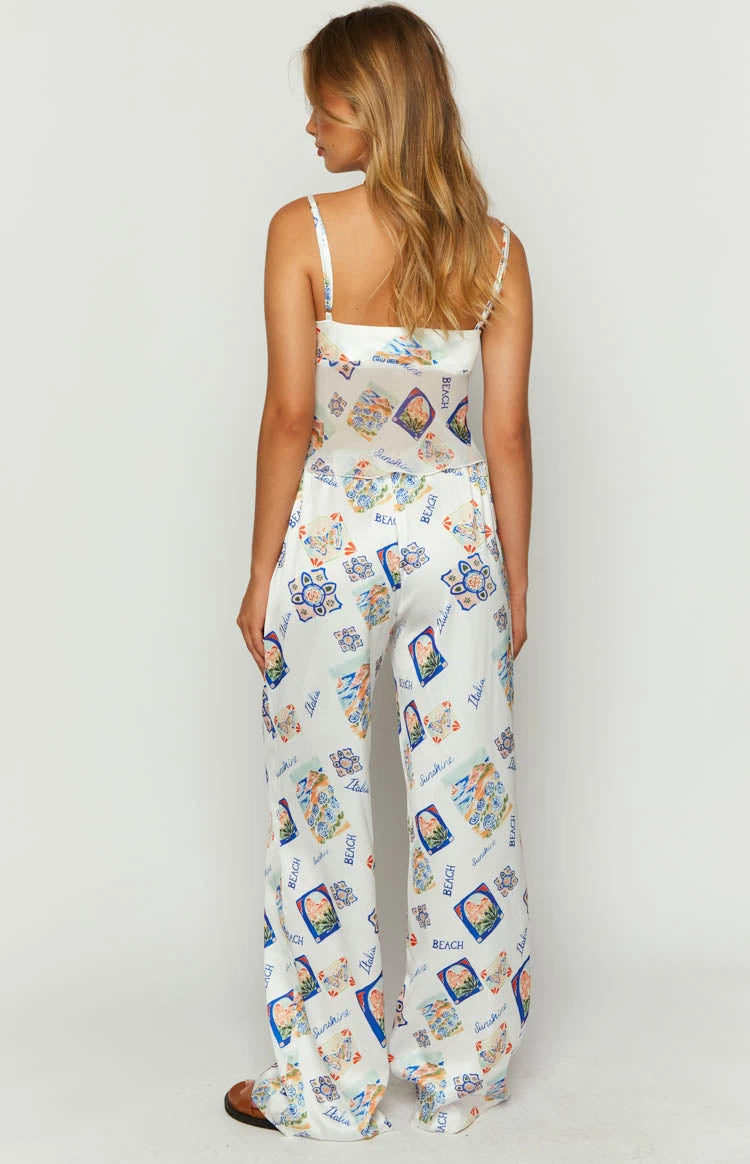 Bridget White Satin Italia Print Pants - Image 5