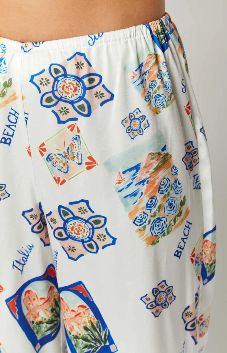 Bridget White Satin Italia Print Pants - Image 7