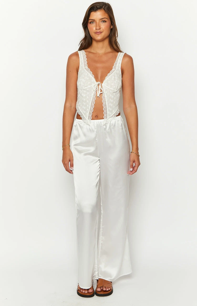 Bridget White Satin Pants - Image 2