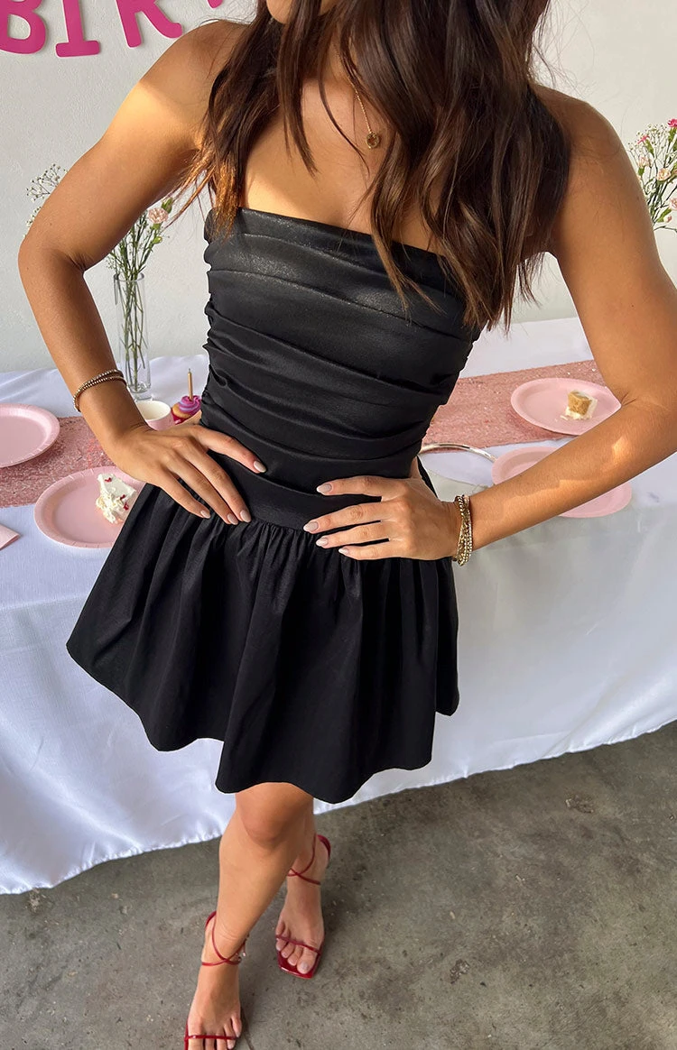 Call On Me Black Strapless Mini Dress - Image 7