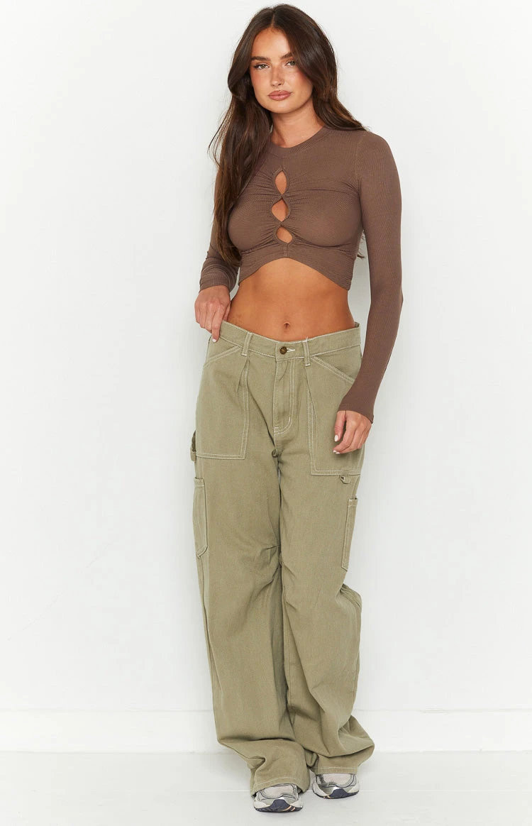 Camie Mocha Long Sleeve Rib Top - Image 2