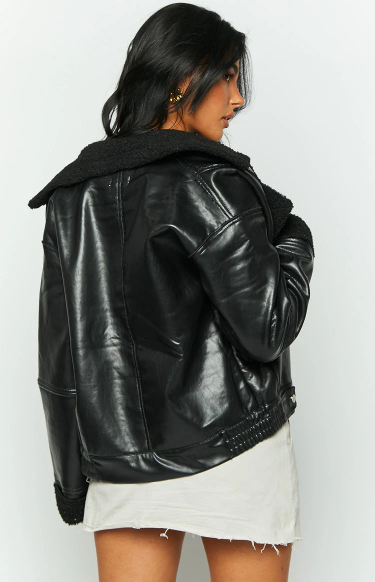 Caprani Black PU Shearling Jacket - Image 6
