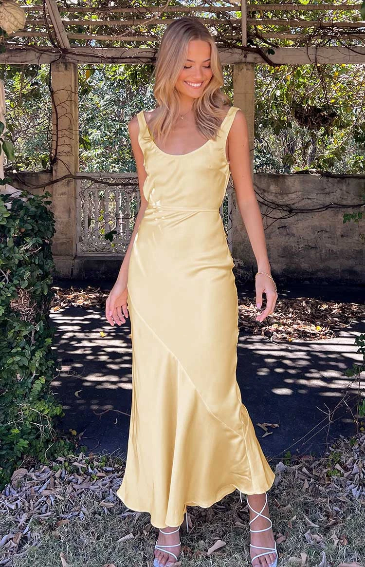 Carnation Yellow Satin Maxi Dress - Image 6