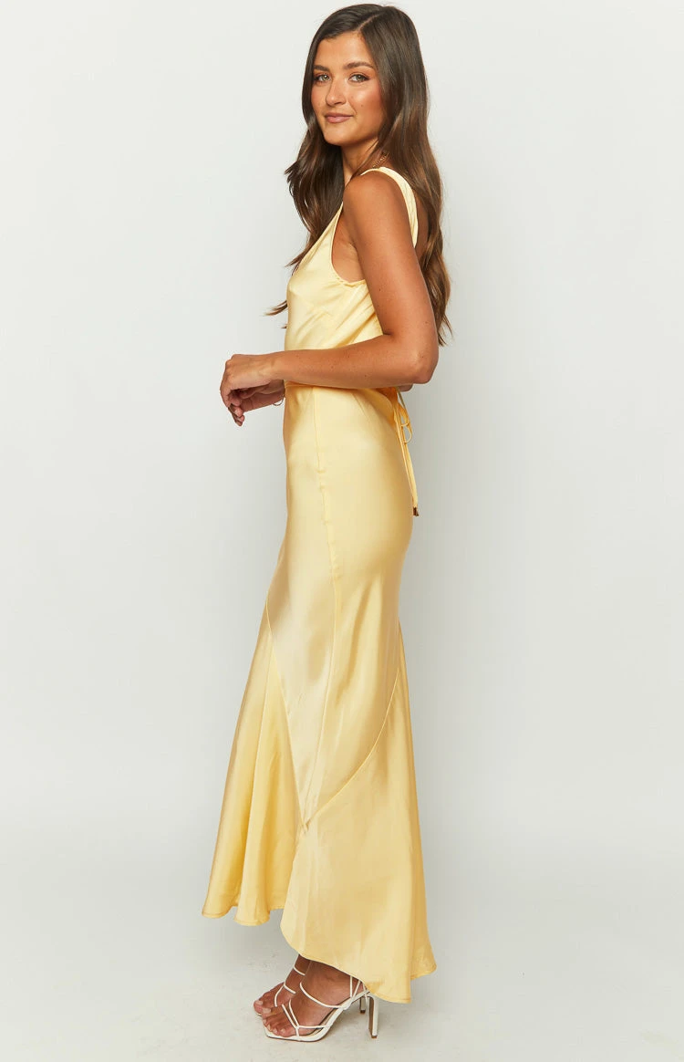Carnation Yellow Satin Maxi Dress - Image 4