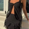 Caspian Black Chiffon Mini Skirt