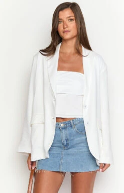 Cassy White Linen Blend Blazer