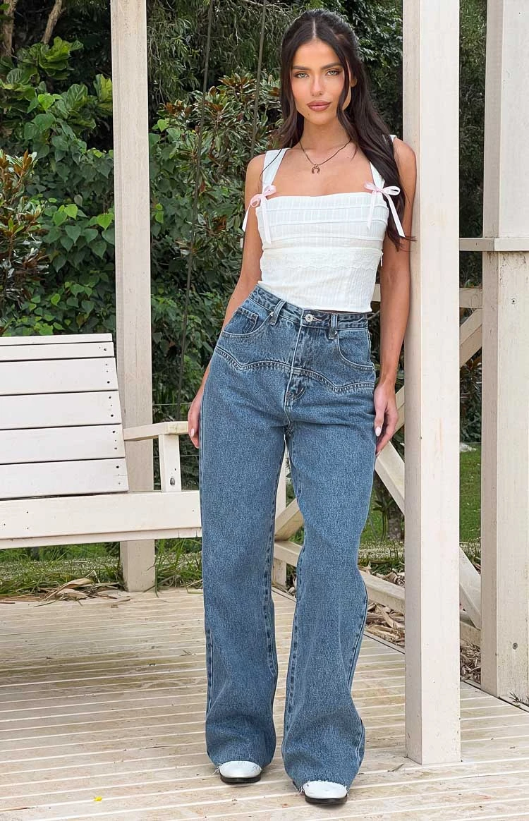 Catch Up Mid Wash Straight Leg Denim Jeans - Image 9