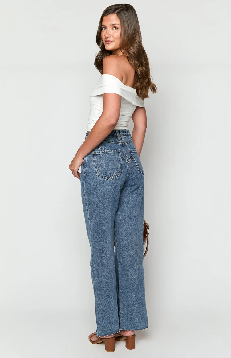 Catch Up Mid Wash Straight Leg Denim Jeans - Image 5