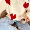 Chandi Cream Heart Chunky Knit Sweater