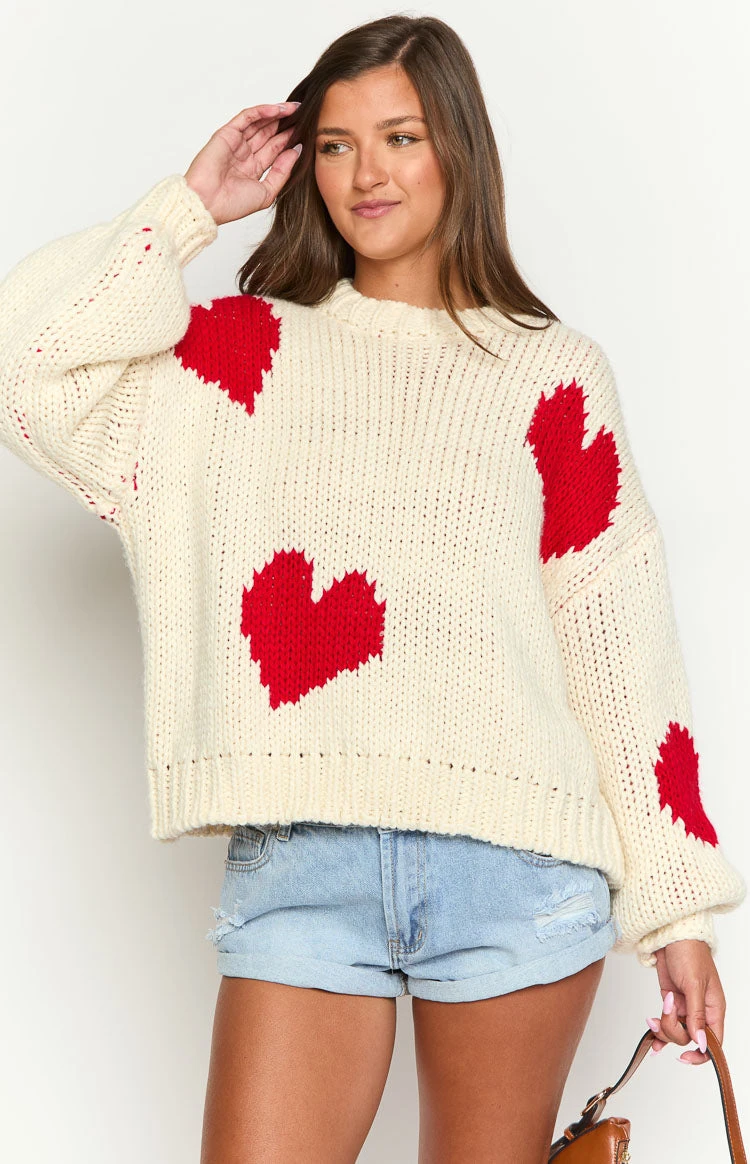Chandi Cream Heart Chunky Knit Sweater - Image 2
