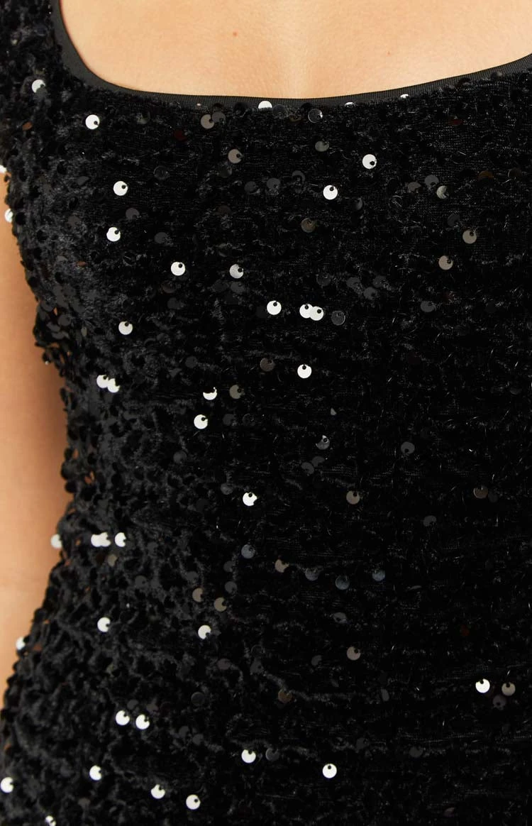 Charming Black Sequin Mini Dress - Image 8