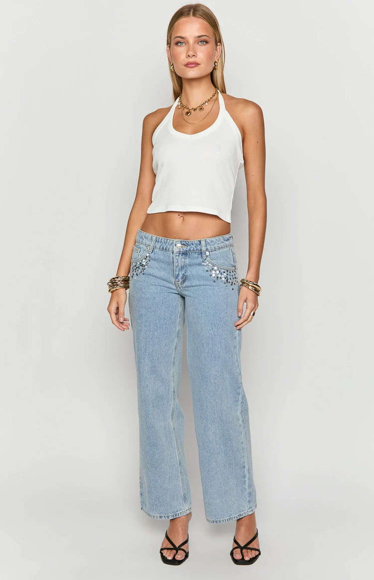 Clara Sequin Light Wash Denim Low Rise Jeans - Image 2