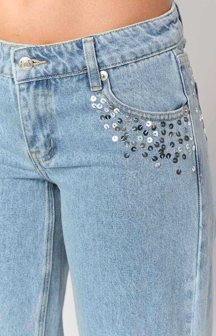 Clara Sequin Light Wash Denim Low Rise Jeans - Image 6