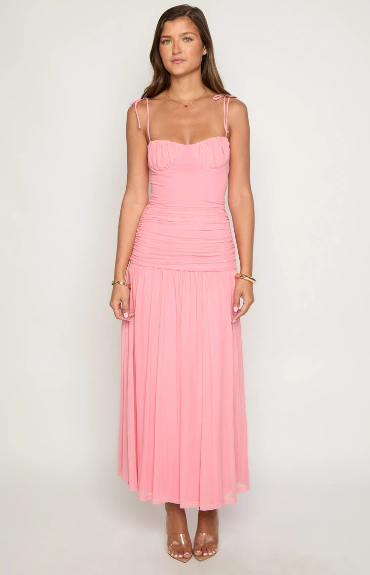 Clare Pink Ruched Maxi Dress - Image 2