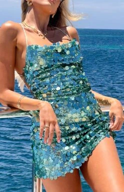 Come And Get It Aqua Sequin Party Mini Dress
