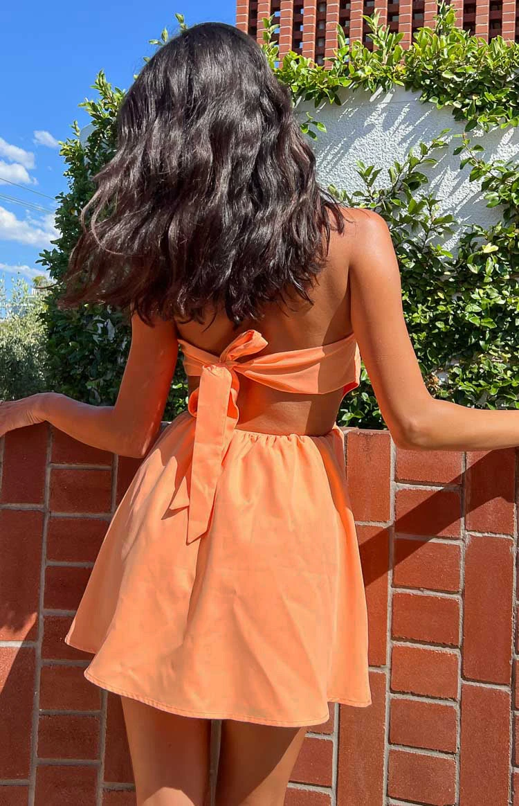 Cora Orange Tie Back Mini Dress - Image 2
