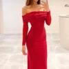 Coraline Red Long Sleeve Maxi Dress