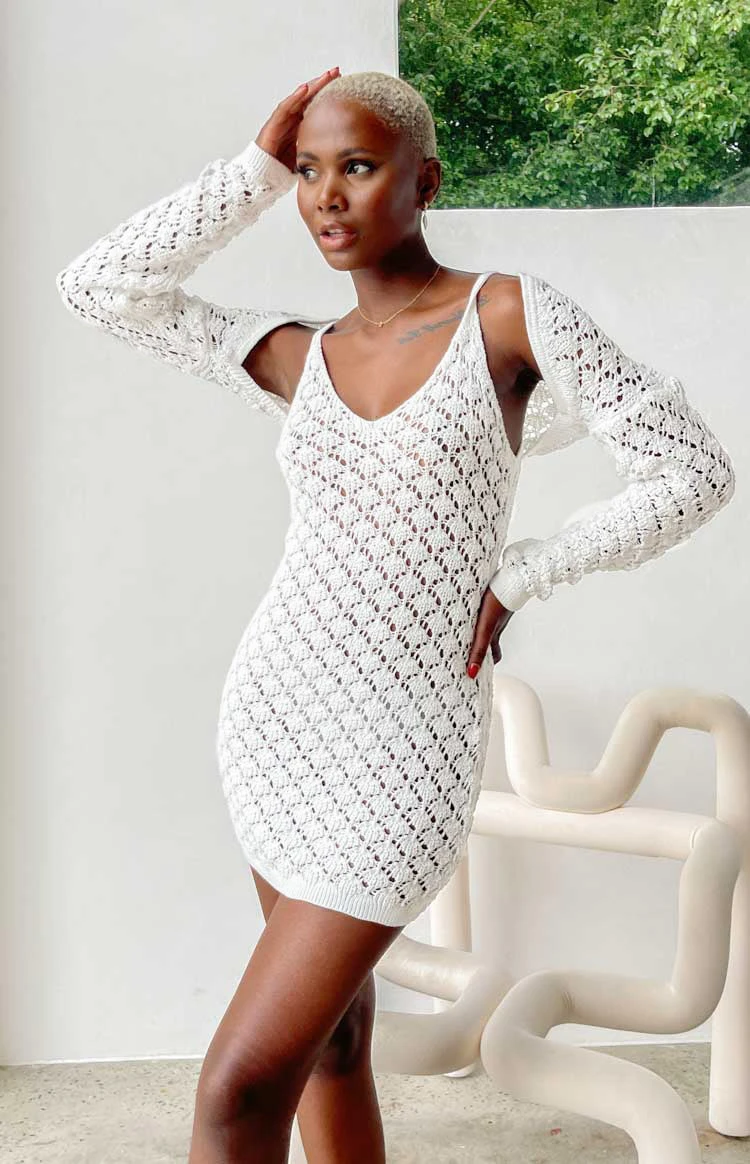 Courtney White Knit Mini Dress - Image 2