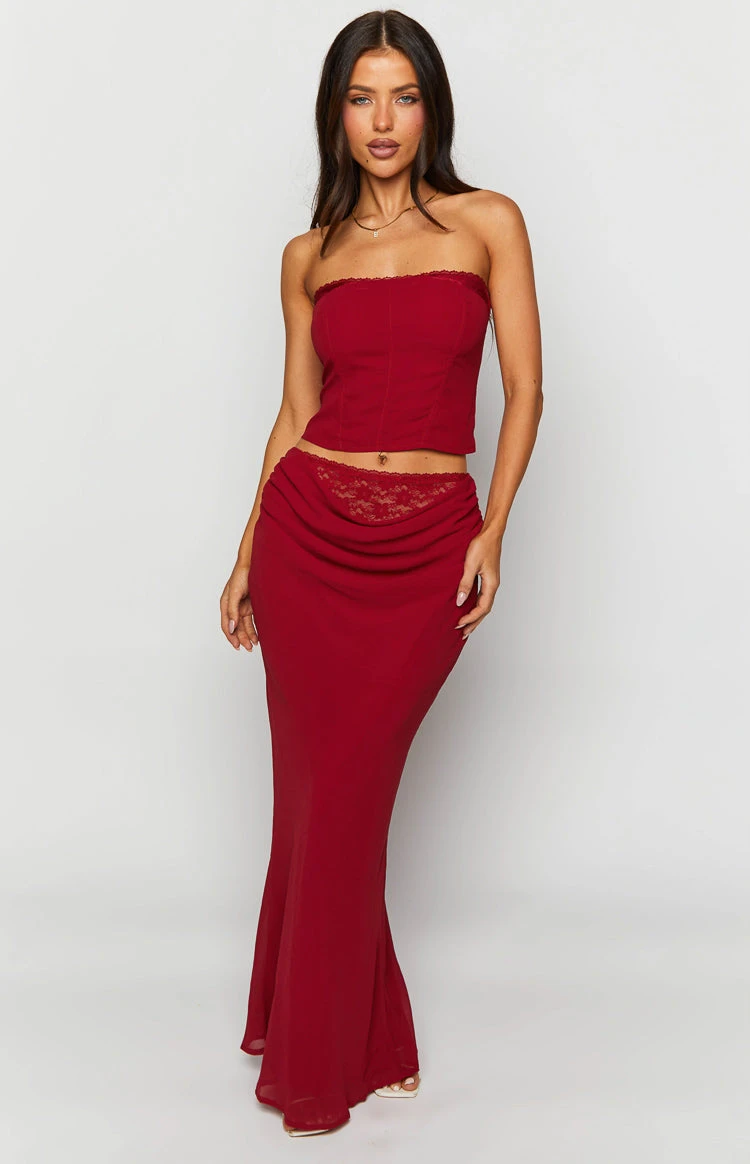 Crimson Rose Red Lace Corset Top - Image 2