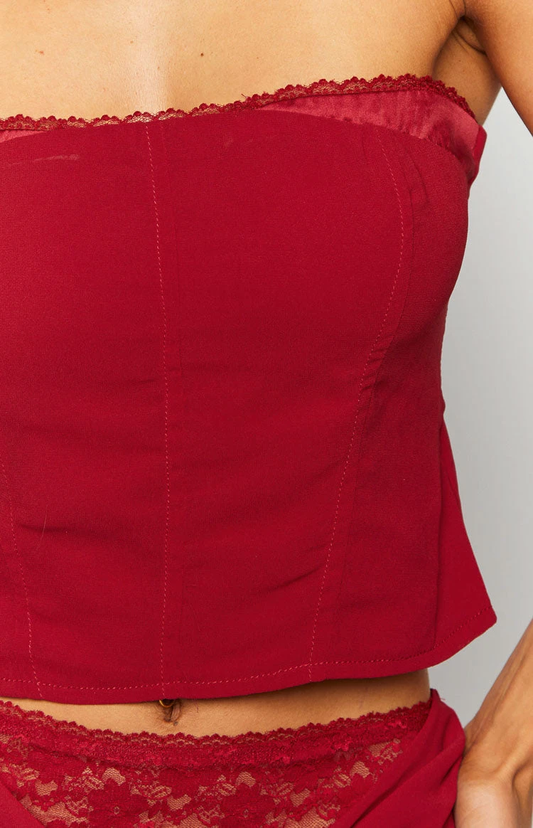Crimson Rose Red Lace Corset Top - Image 8