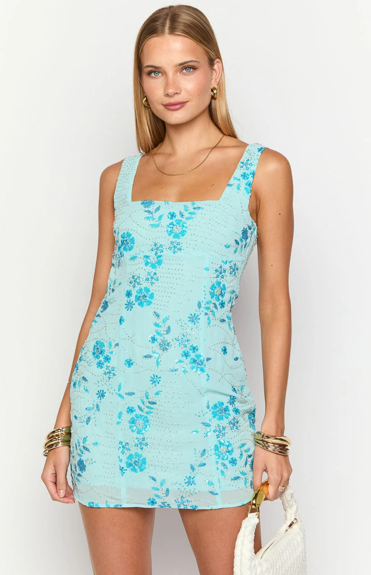 Curren Blue Beaded Mini Dress - Image 2