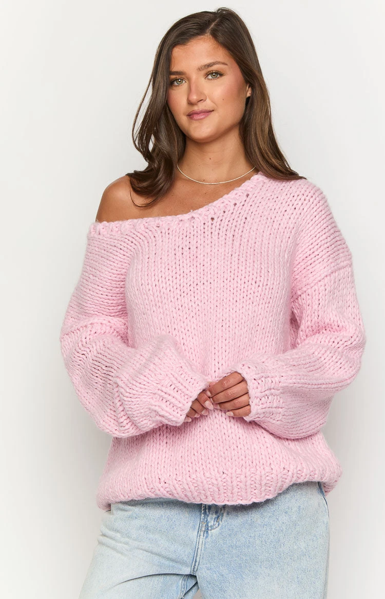 Delvey Light Pink Chunky Knit Sweater - Image 2