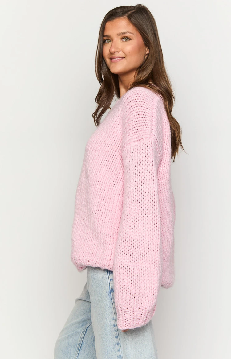 Delvey Light Pink Chunky Knit Sweater - Image 4
