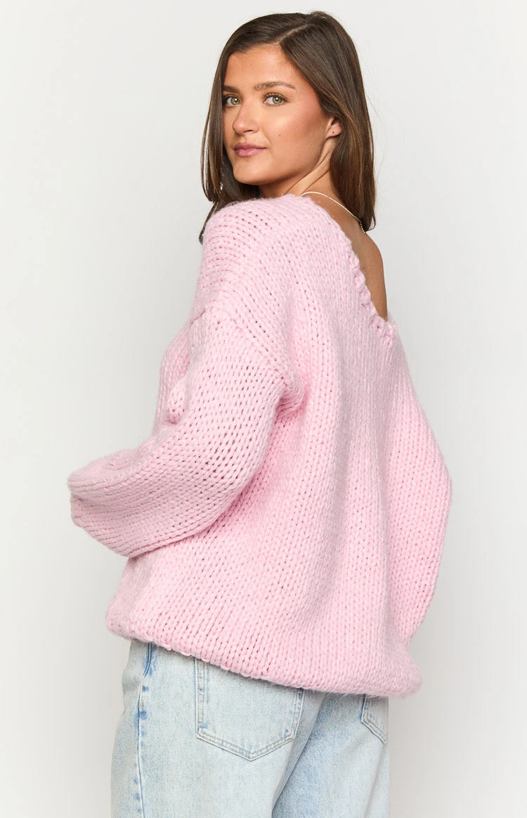 Delvey Light Pink Chunky Knit Sweater - Image 5