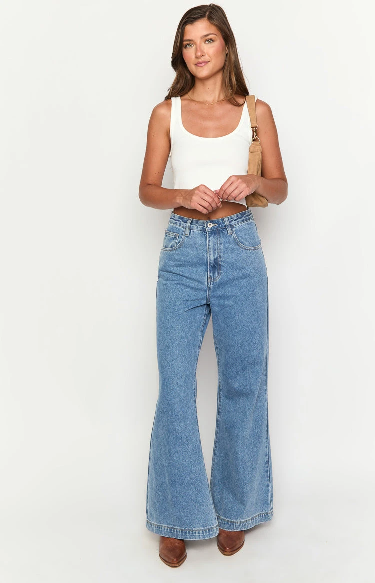 Dandy Mid Wash Denim Flare Jeans - Image 2