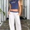 Dania Cream And Navy Contrast Track Pants