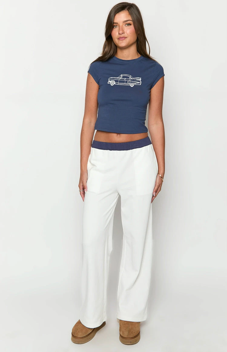 Dania Cream And Navy Contrast Track Pants - Image 2