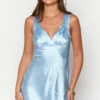 Beginning Boutique Daphne Light Blue Satin Mini Dress
