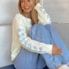 Darling White Knit Blue Ribbon Sweater