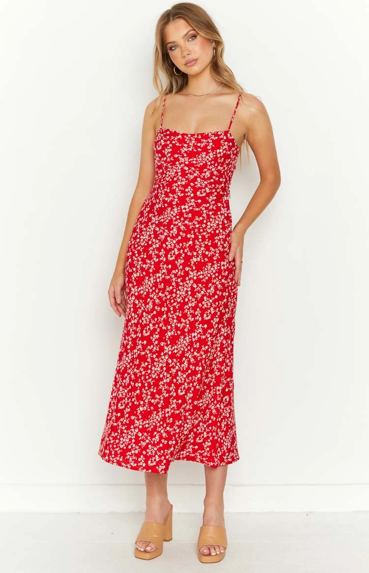 Delphine Red Floral Midi Dress - Image 2