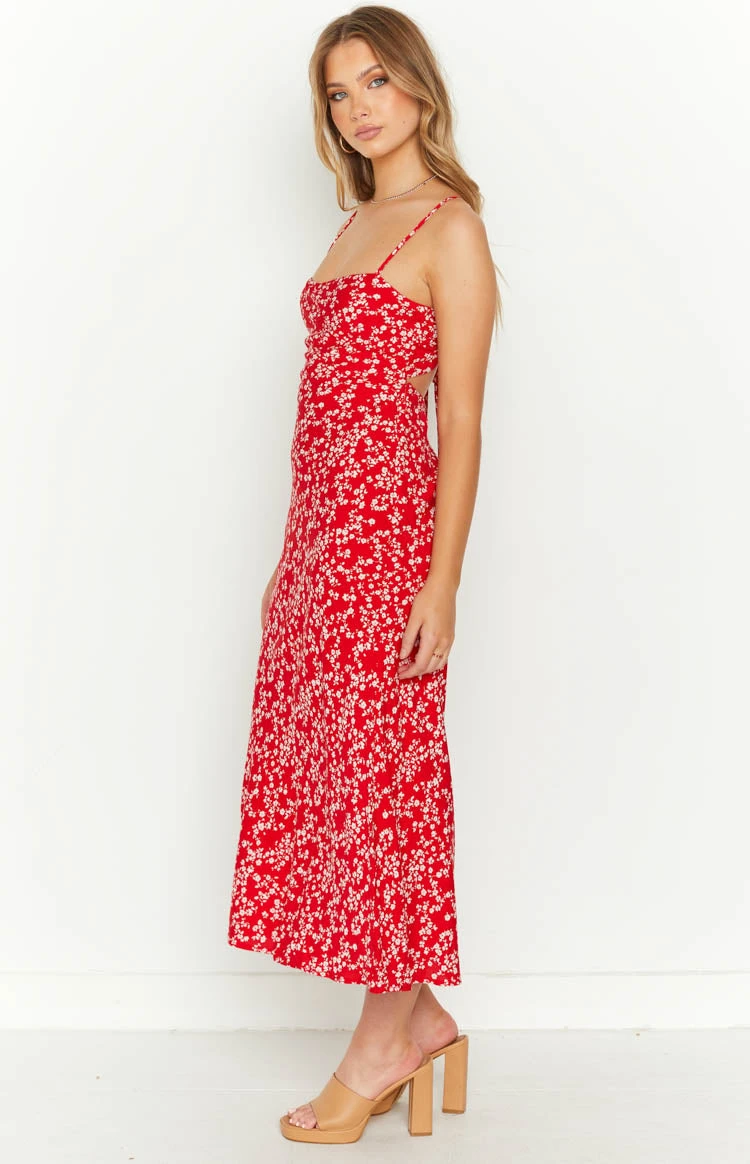 Delphine Red Floral Midi Dress - Image 5