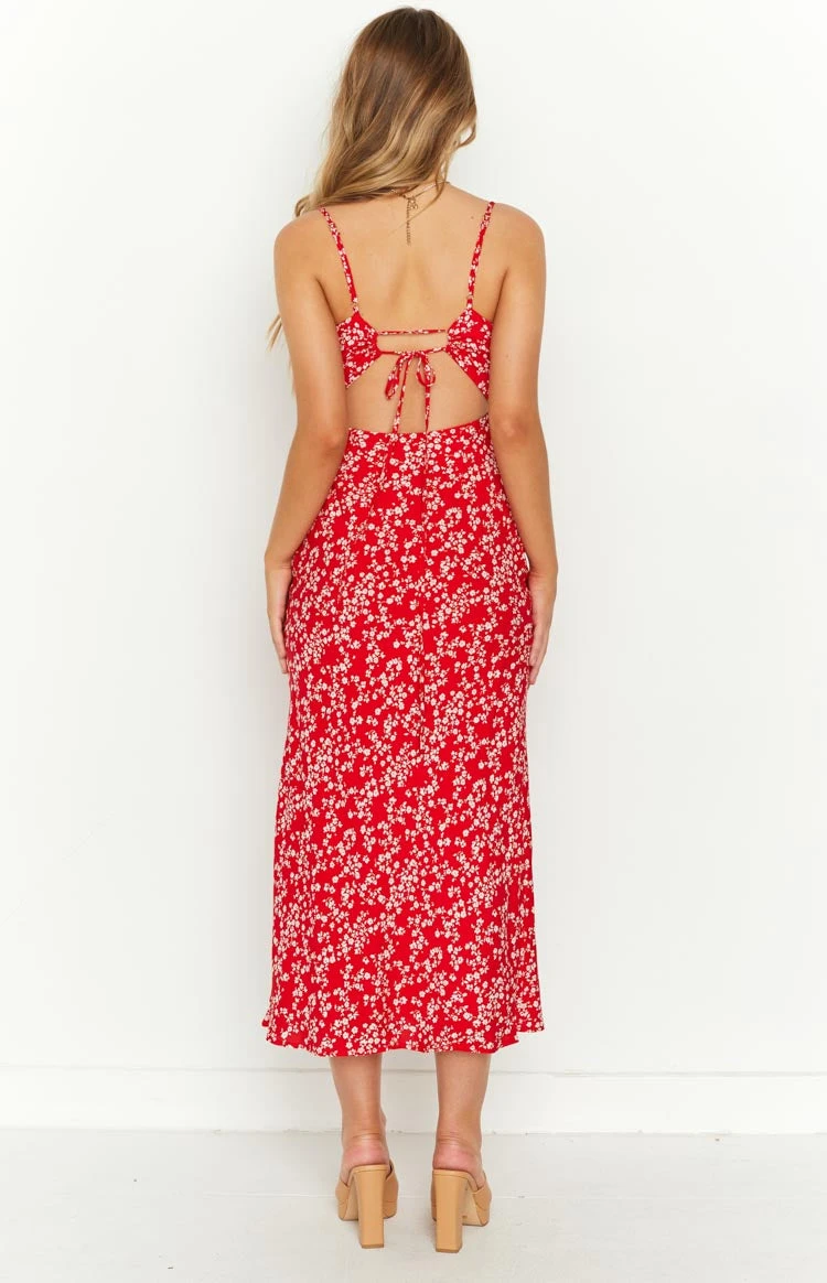 Delphine Red Floral Midi Dress - Image 6