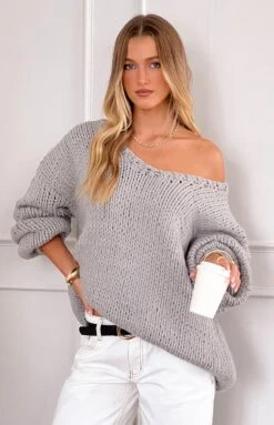 Delvey Grey Chunky Knit Sweater
