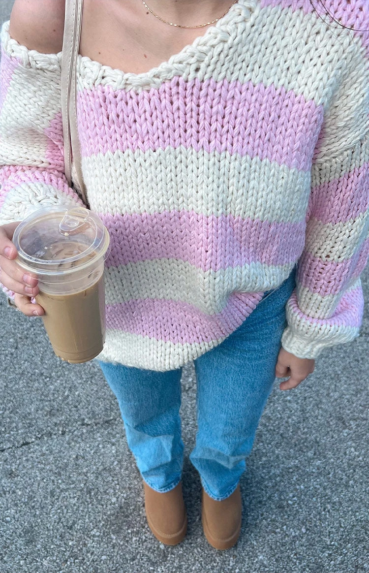Delvey Pink Striped Chunky Knit Sweater - Image 7
