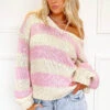 Delvey Pink Striped Chunky Knit Sweater