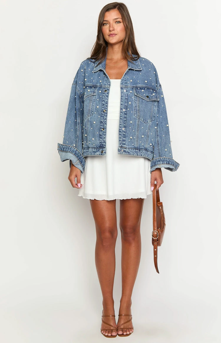 Denim Dazzle Pearl Mid Wash Denim Jacket - Image 3