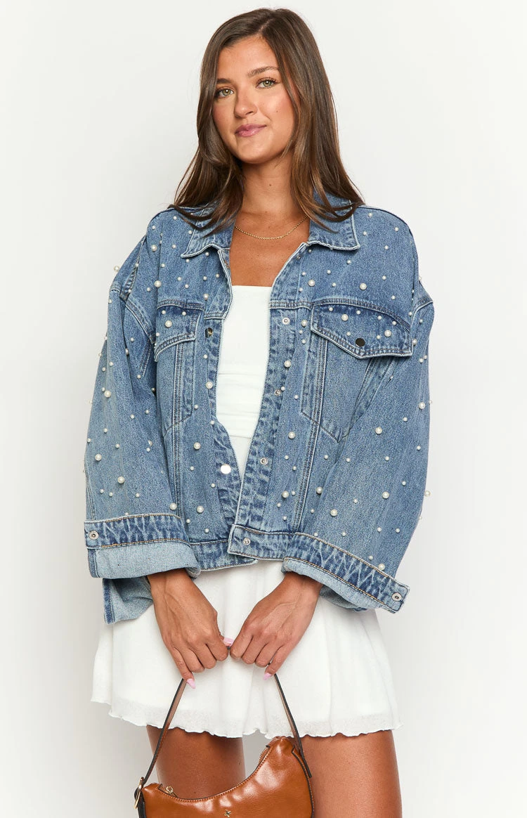 Denim Dazzle Pearl Mid Wash Denim Jacket - Image 2