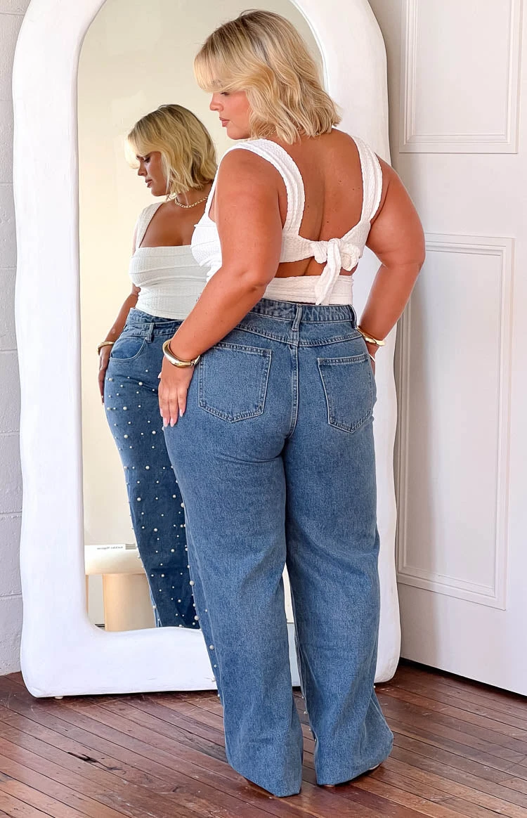 Denim Dazzle Pearl Mid Wash High Waisted Jeans - Image 15