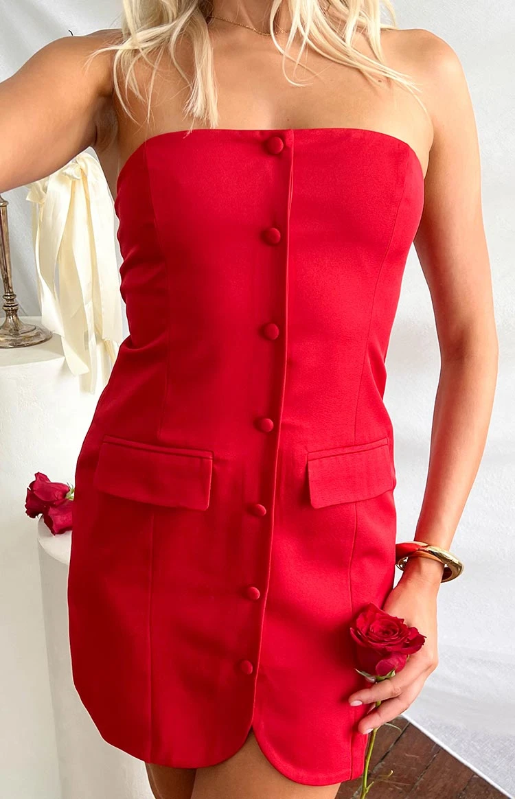 Dianna Red Strapless Mini Dress - Image 9