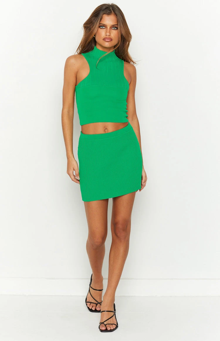 Dominica Green Rib Mini Skirt - Image 9