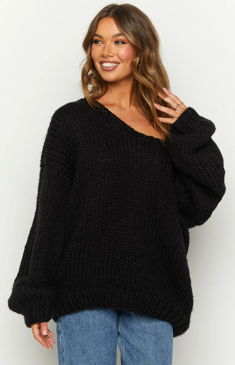 Delvey Black Chunky Knit Sweater - Image 2