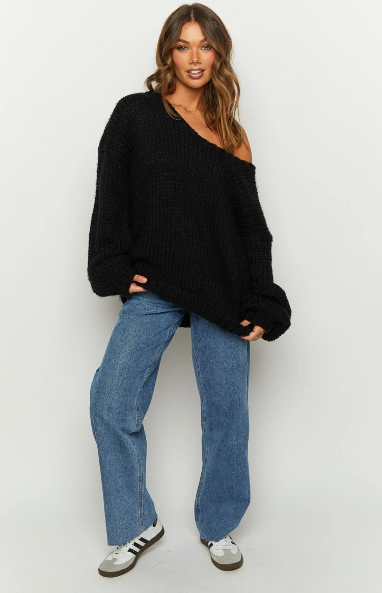 Delvey Black Chunky Knit Sweater - Image 3