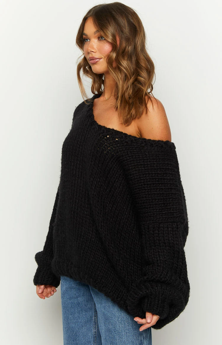 Delvey Black Chunky Knit Sweater - Image 4
