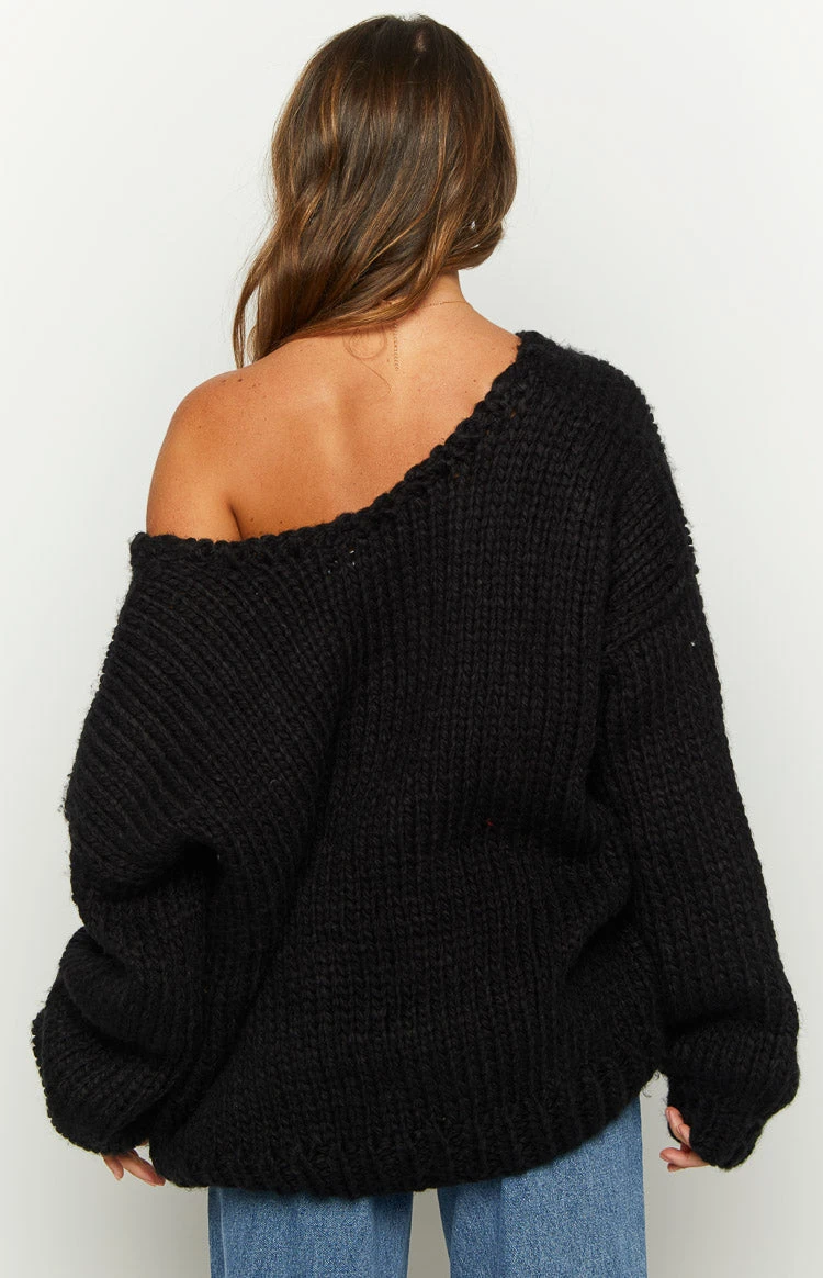 Delvey Black Chunky Knit Sweater - Image 5