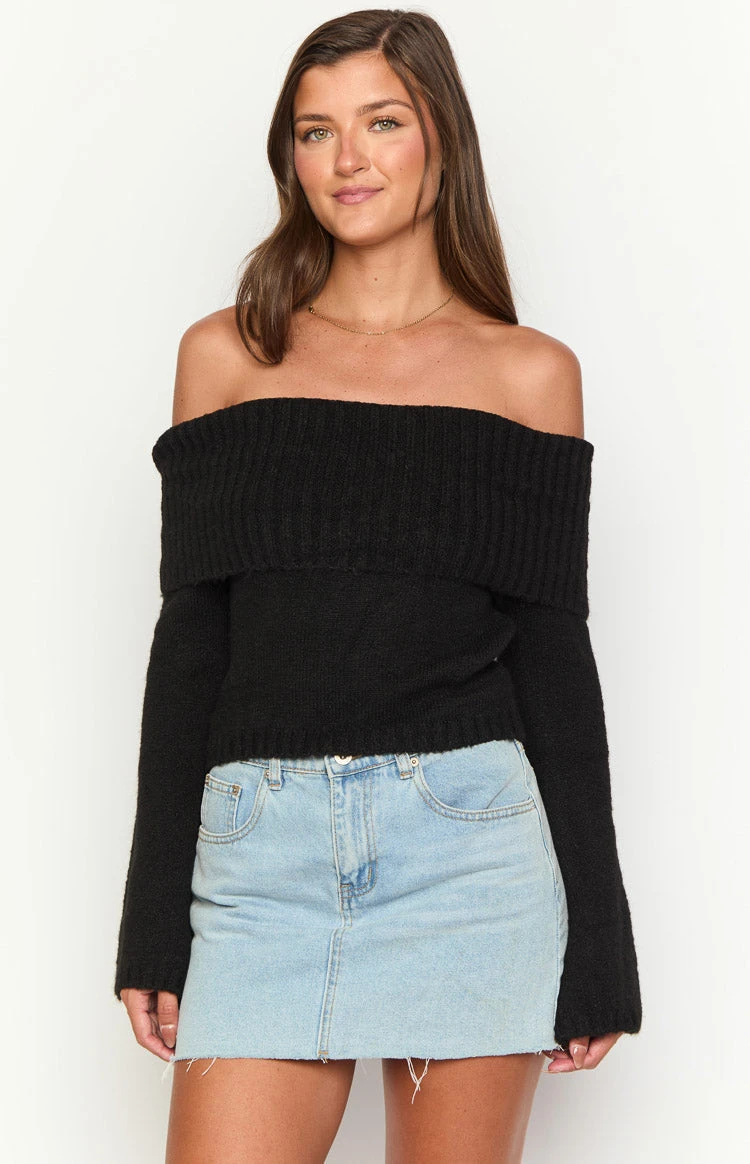 Joey Black Off Shoulder Sweater - Image 2